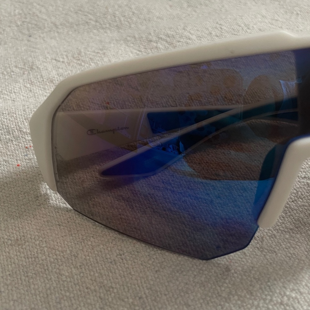 Champion White Sport Sunglasses with Blue Lenses - Picture 2 of 3
